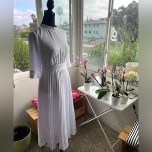 Bride Lulus White Midi Dress with Pleated Skirt